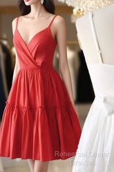 Simple Satin Red Short Semi Formal Prom Dress Red Cocktail Dress